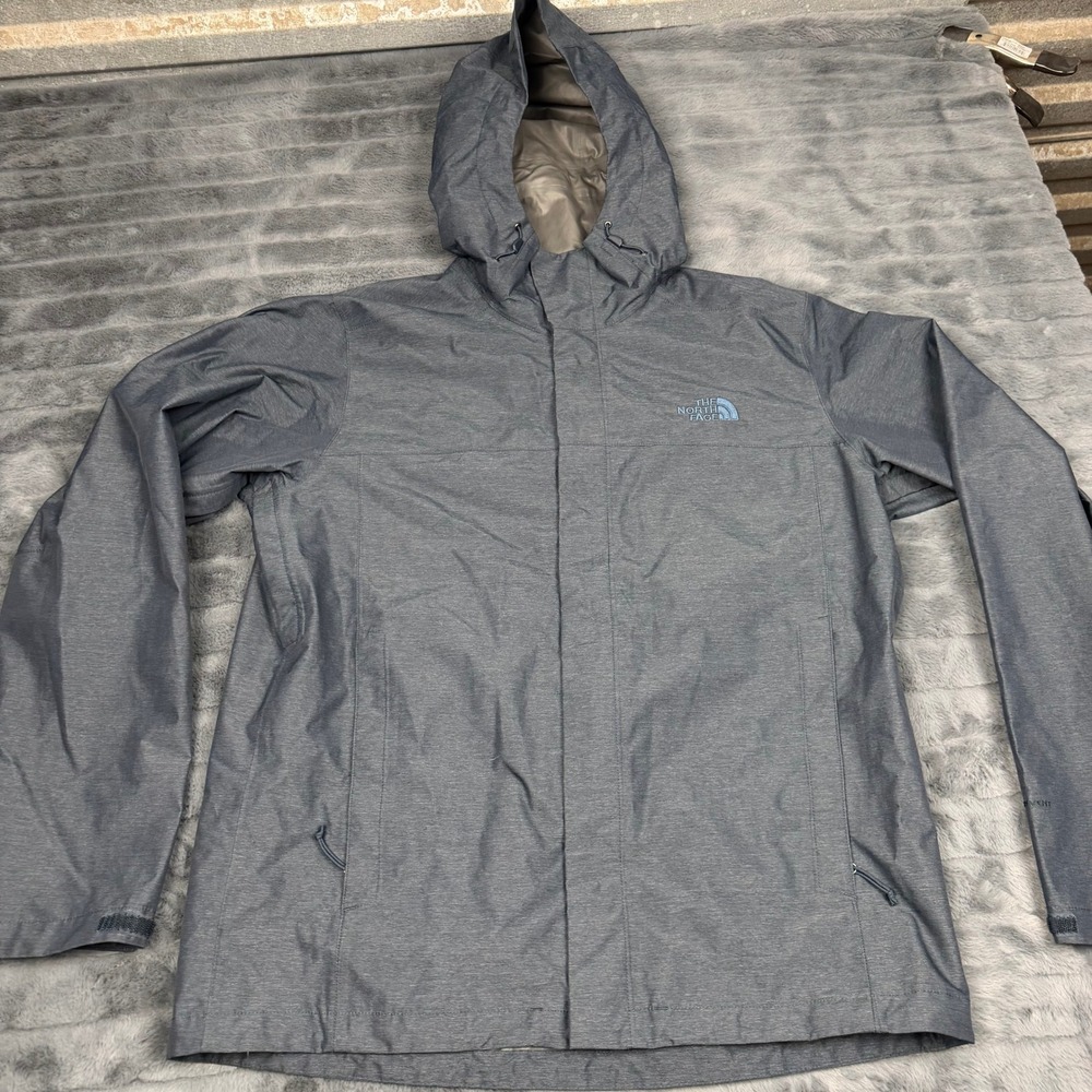 The North Face Mens DryVent Rain Jacket Blue Heathered Hooded Shell Large 13740